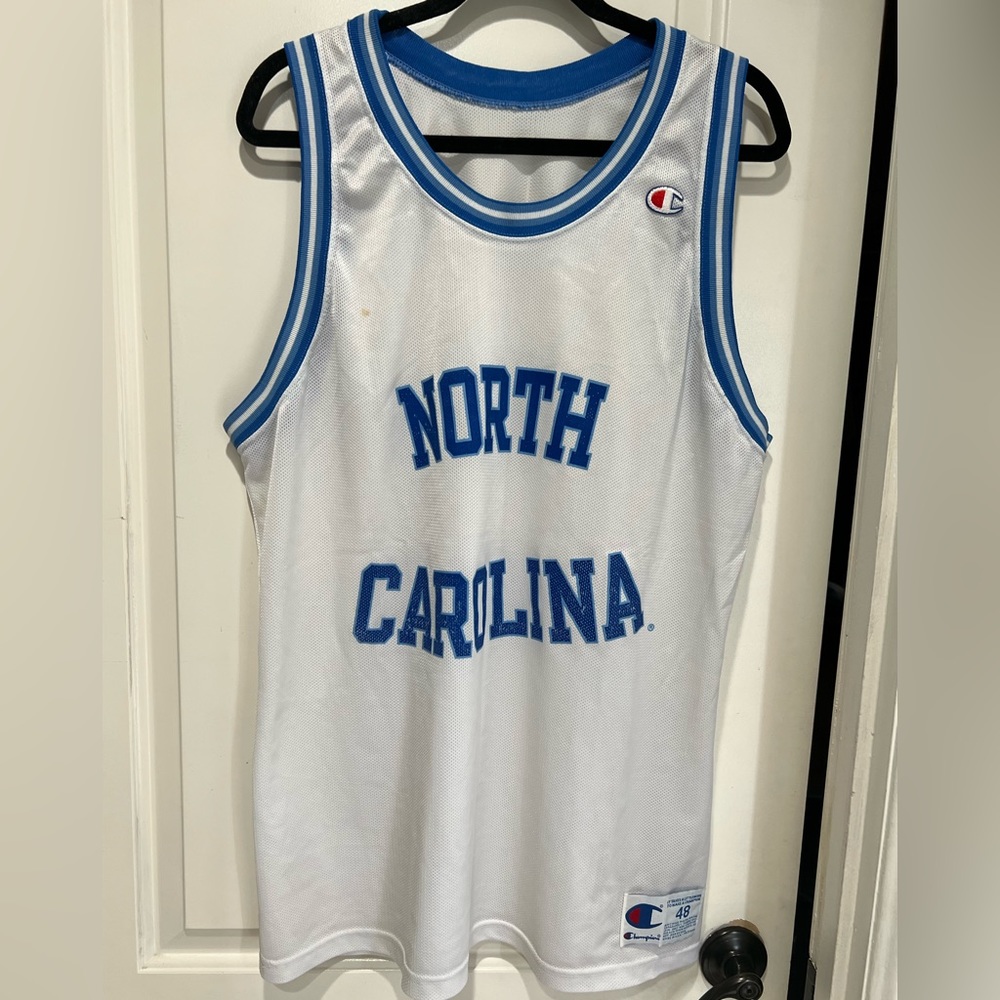 Vintage 90’s Champion UNC North Carolina jersey size 48 white Great Condition